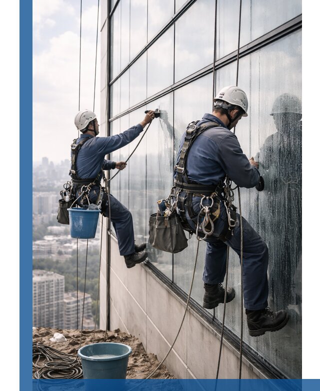 Профессиональная мойка фасадных окон альпинистами в Биробиджане