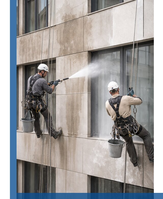 Послестроительная мойка фасада промышленным альпинизмом в Биробиджане