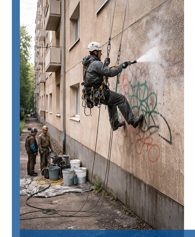 Удаление граффити с фасада в Биробиджане без следов и повреждений