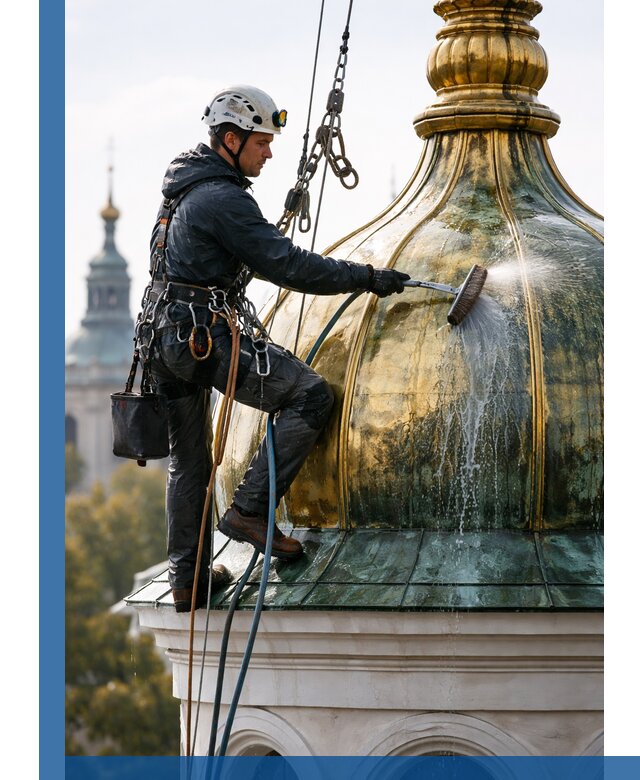 Профессиональная мойка куполов и шпилей высотными альпинистами в Биробиджане