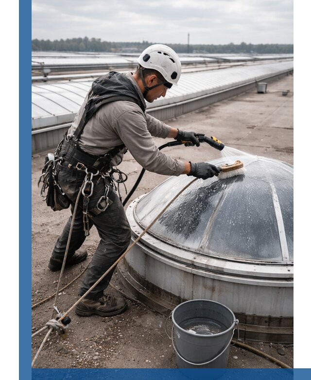 Мойка зенитных фонарей на кровле для промышленных объектов в Биробиджане