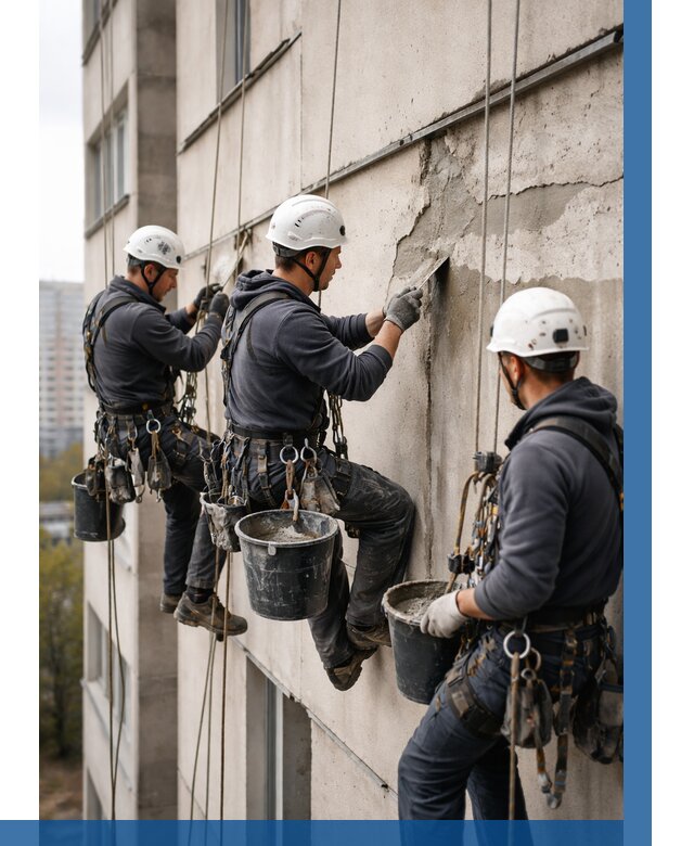 Ремонт бетонных элементов фасада в Биробиджане от 2535 р. | ВЫСОТНИК-Брб