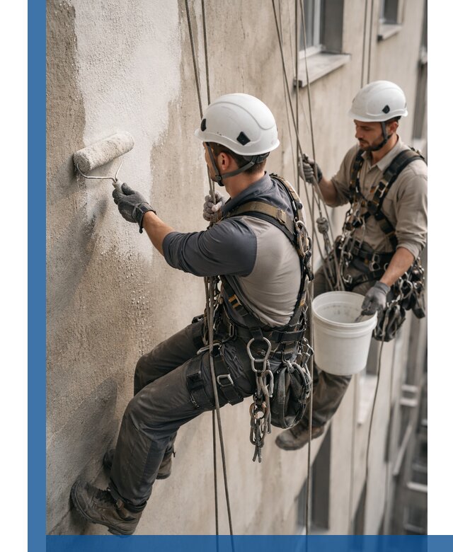 Грунтовка фасада на высоте в Биробиджане промышленными альпинистами