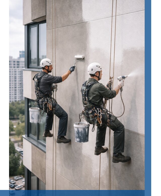 Покраска фасада альпинистами в Биробиджане от 304 р. | ВЫСОТНИК-Брб