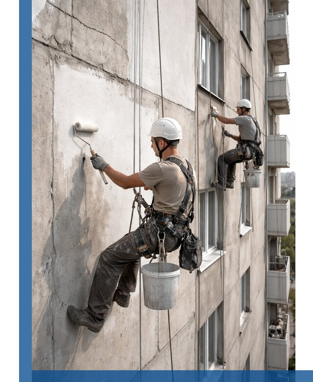 Покраска бетонного фасада в Биробиджане для жилых и промышленных объектов