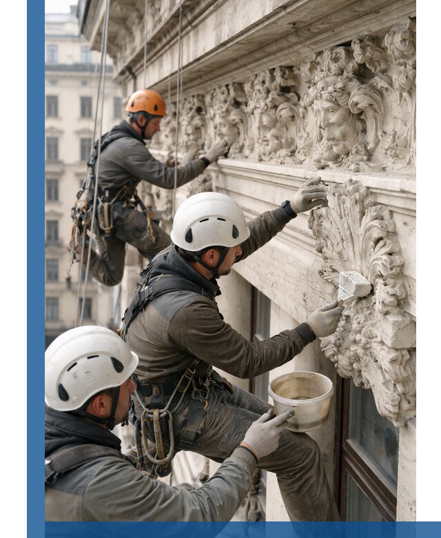 Реставрация фасадной лепнины с высотными работами в Биробиджане