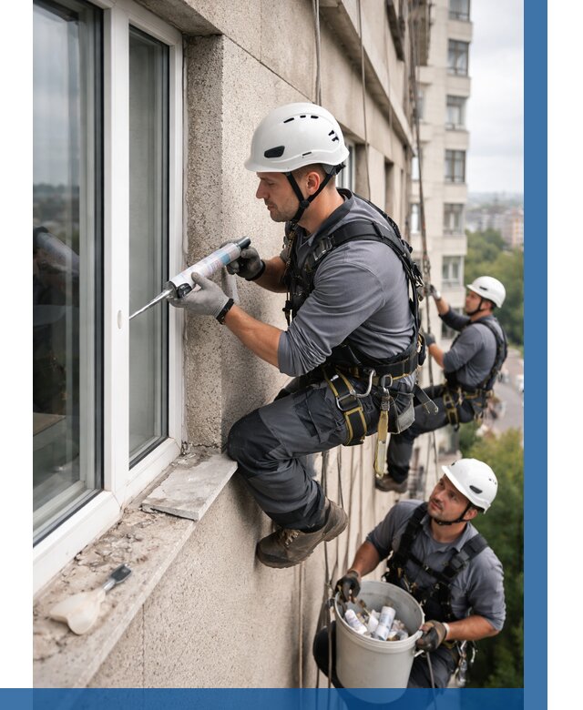 Герметизация оконных швов снаружи в Биробиджане от 1521 р. | ВЫСОТНИК-Брб