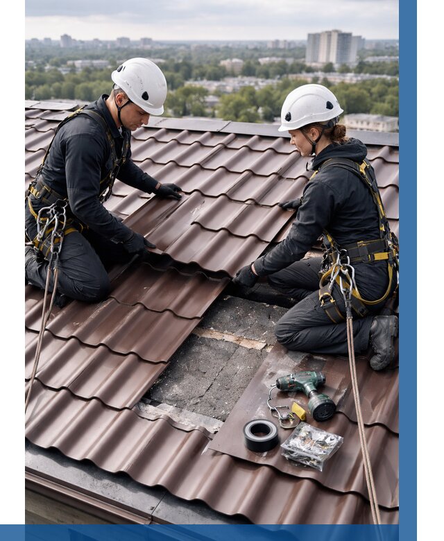 Ремонт металлочерепицы на крыше в Биробиджане от 912 р. | ВЫСОТНИК-Брб