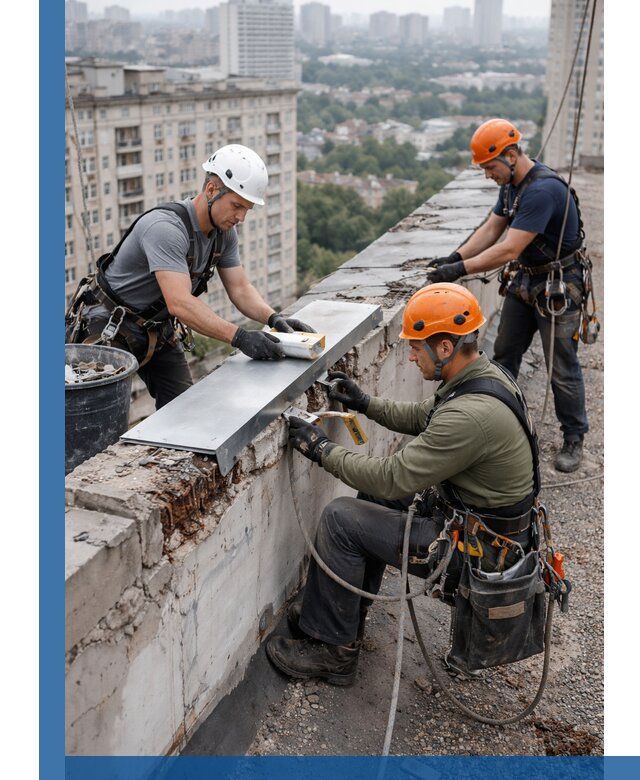 Ремонт парапета на кровле в Биробиджане, высотные работы с гарантией