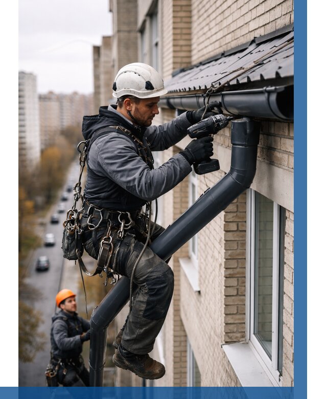 Монтаж водосточной системы на здании в Биробиджане от 5069 р. | ВЫСОТНИК-Брб