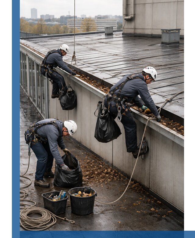 Очистка кровли по периметру в Биробиджане силами промышленных альпинистов