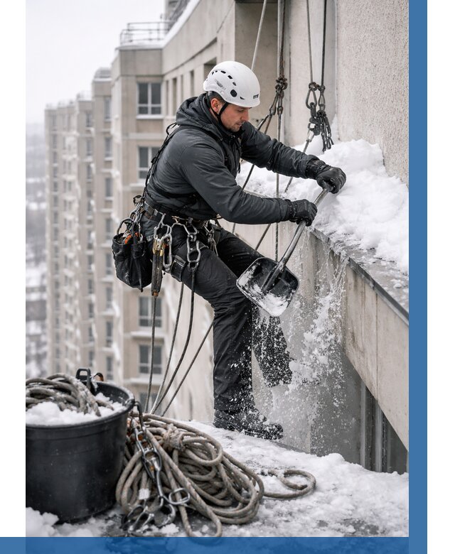 Очистка карнизов от снега в Биробиджане от 304 р. | ВЫСОТНИК-Брб