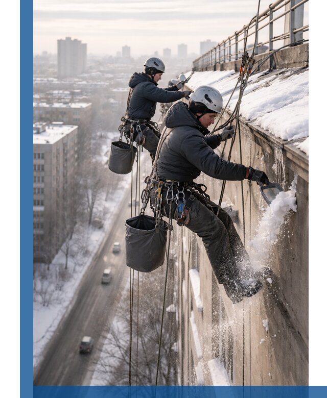 Очистка карнизов от снега в Биробиджане профессионально и безопасно