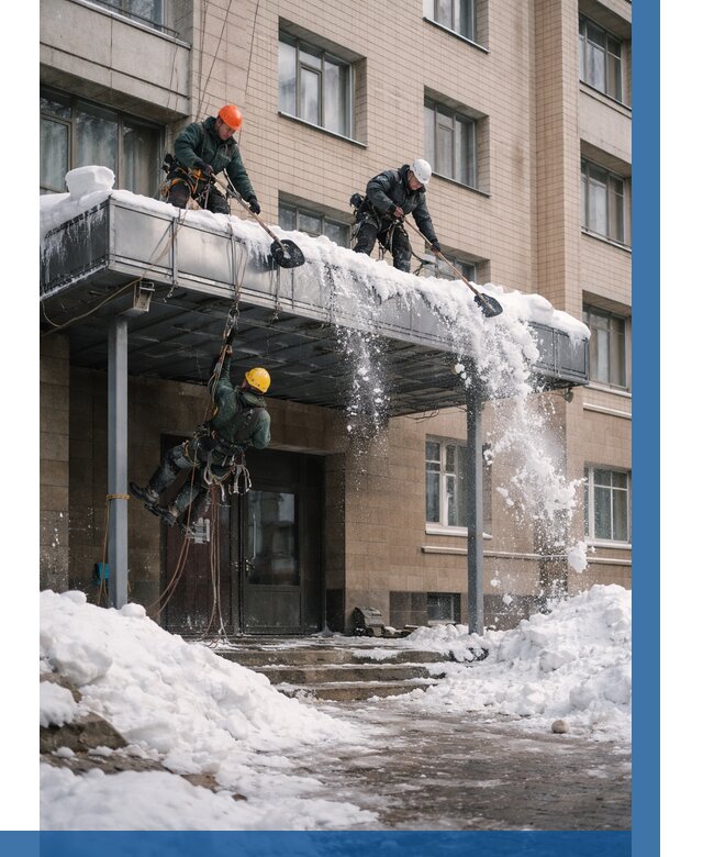 Очистка козырьков от снега в Биробиджане от 3548 р. | ВЫСОТНИК-Брб