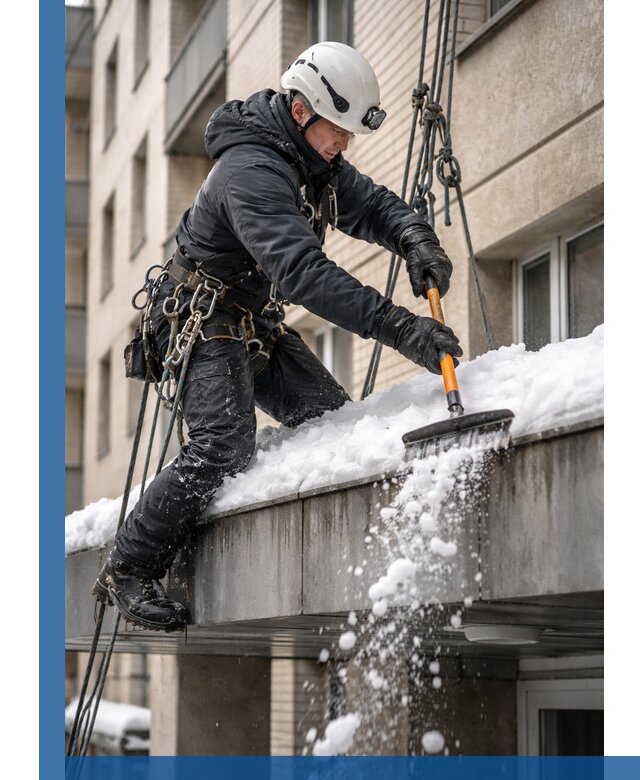 Очистка козырьков от снега в Биробиджане круглогодично безопасно