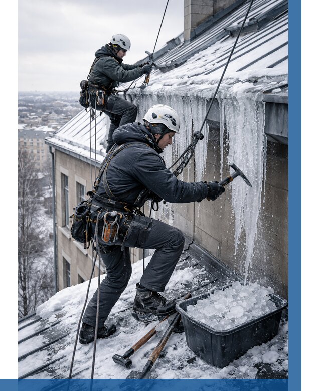 Удаление наледи с кровли в Биробиджане от 5576 р. | ВЫСОТНИК-Брб