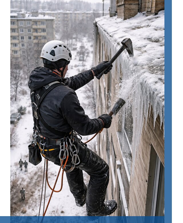 Сбивание сосулек с крыши в Биробиджане по цене от 4562 р. | ВЫСОТНИК-Брб