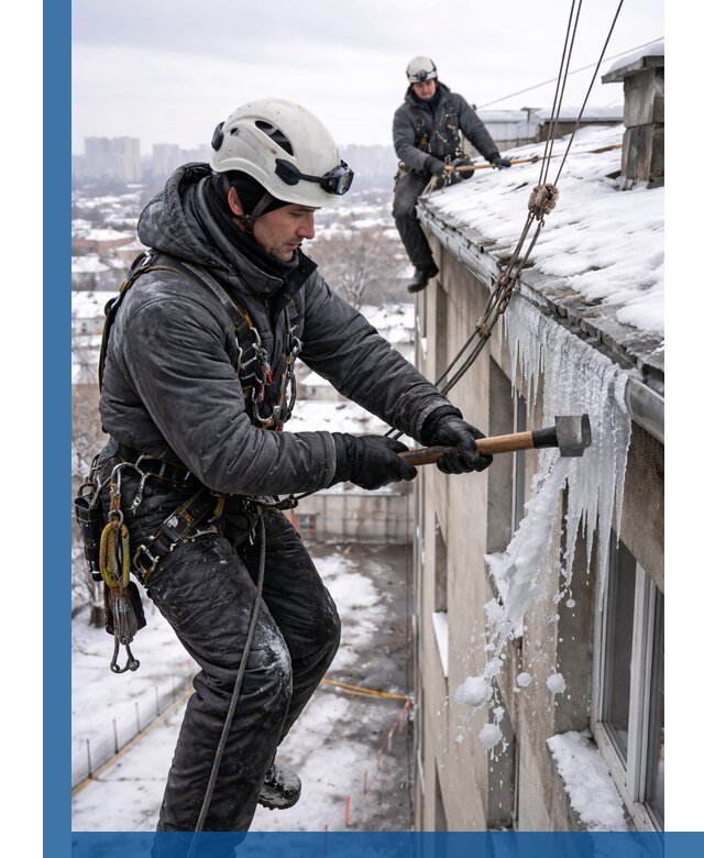 Сбивание и удаление сосулек с крыши в Биробиджане безопасно