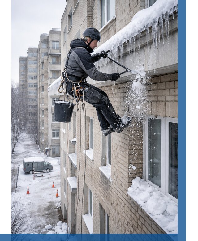 Удаление наледи с карнизов в Биробиджане от 355 р. | ВЫСОТНИК-Брб