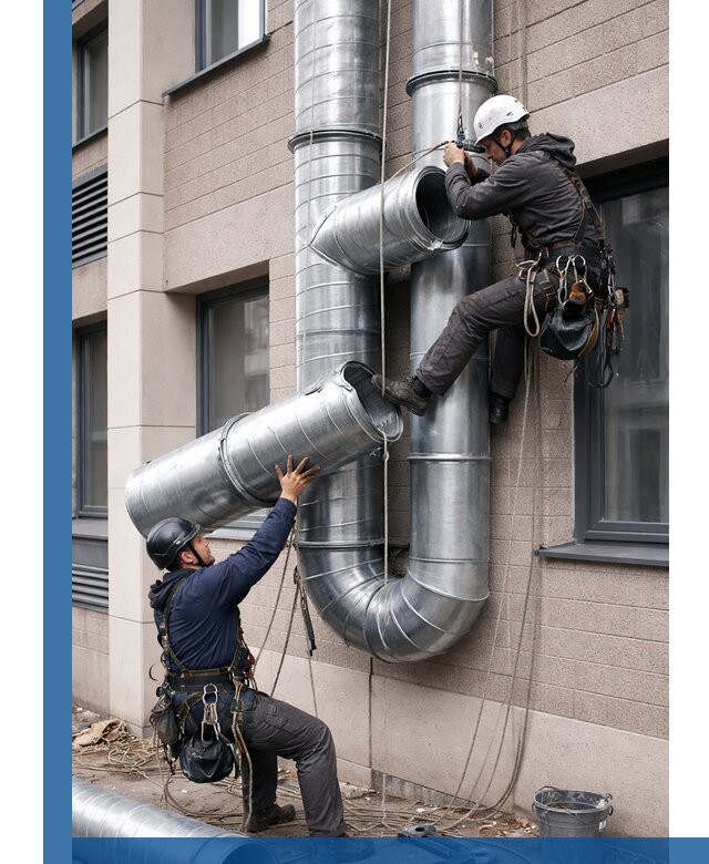 Монтаж фасадных воздуховодов в Биробиджане с герметизацией и крепежом