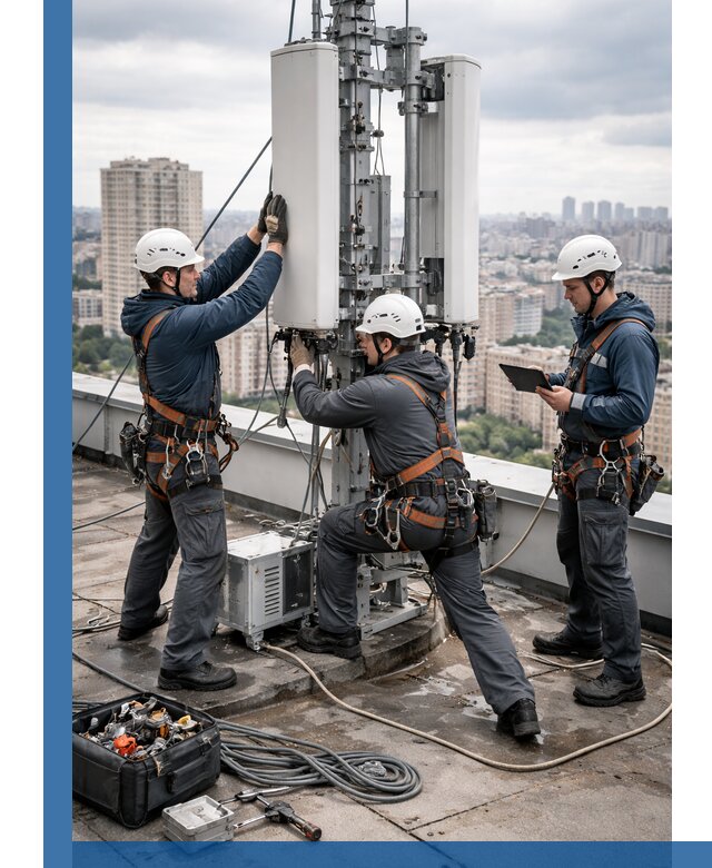 Монтаж антенн связи на крыше в Биробиджане с вводом в эксплуатацию