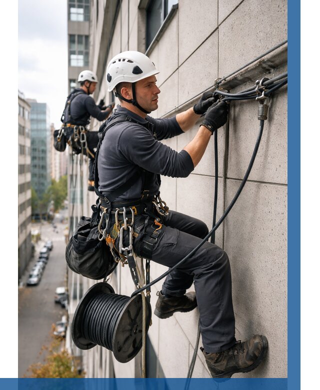 Прокладка кабеля по фасаду в Биробиджане от 355 р. | ВЫСОТНИК-Брб