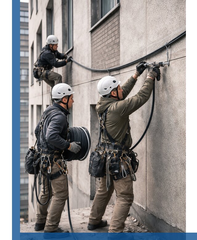 Прокладка кабеля по фасаду в Биробиджане, профессиональный монтаж