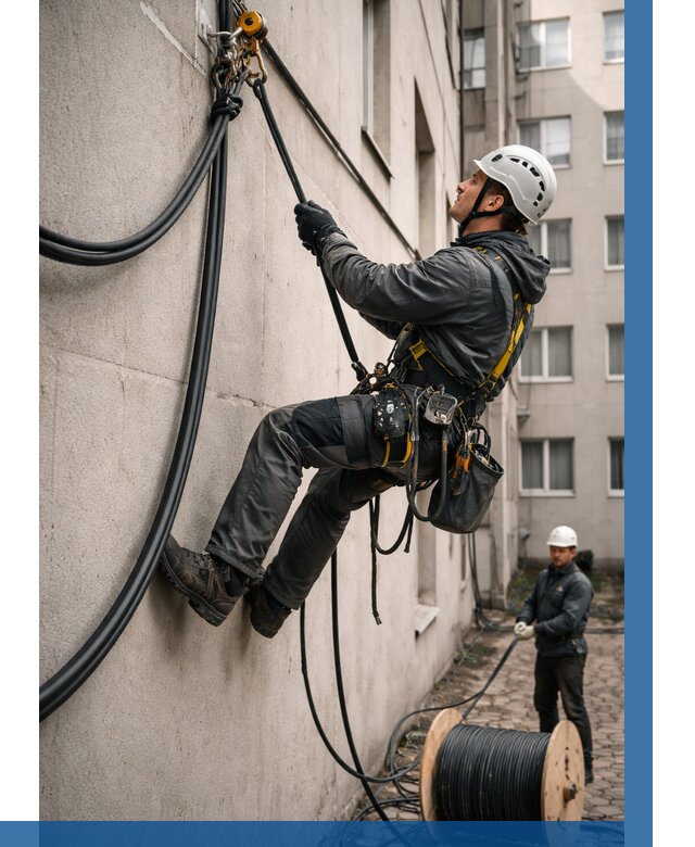 Протяжка кабеля питания на высоте в Биробиджане от 456 р. | ВЫСОТНИК-Брб