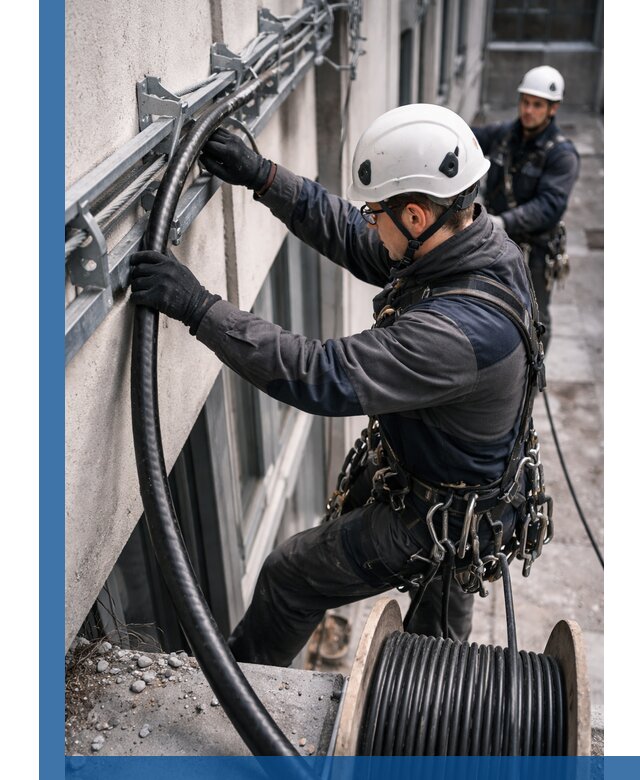 Протяжка кабеля питания на высоте в Биробиджане с гарантией безопасности и качества