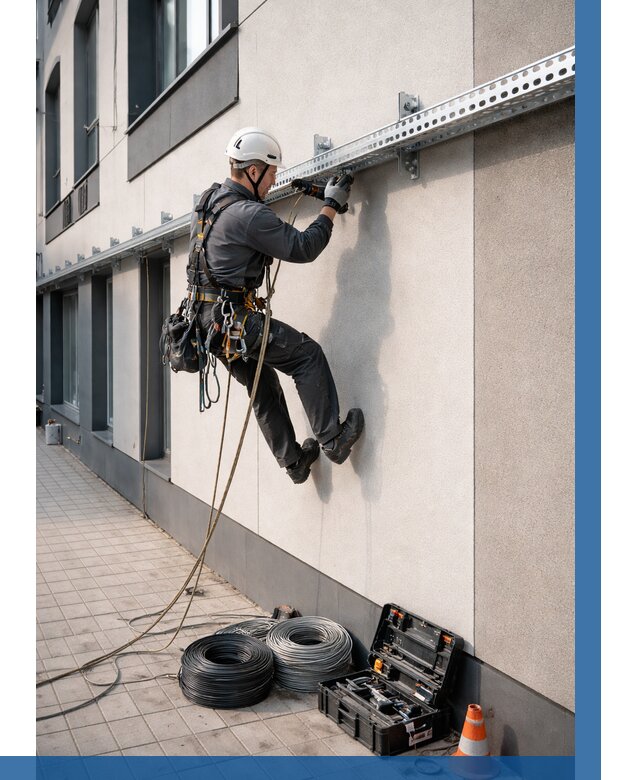 Монтаж кабельных лотков на фасаде в Биробиджане от 1217 р. | ВЫСОТНИК-Брб