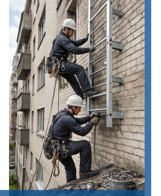 Монтаж пожарной лестницы в Биробиджане от 25345 р заказать у ВЫСОТНИК-Брб