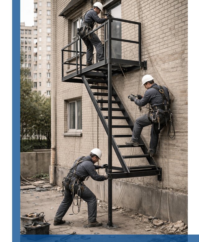 Монтаж пожарной лестницы в Биробиджане, установка и крепление