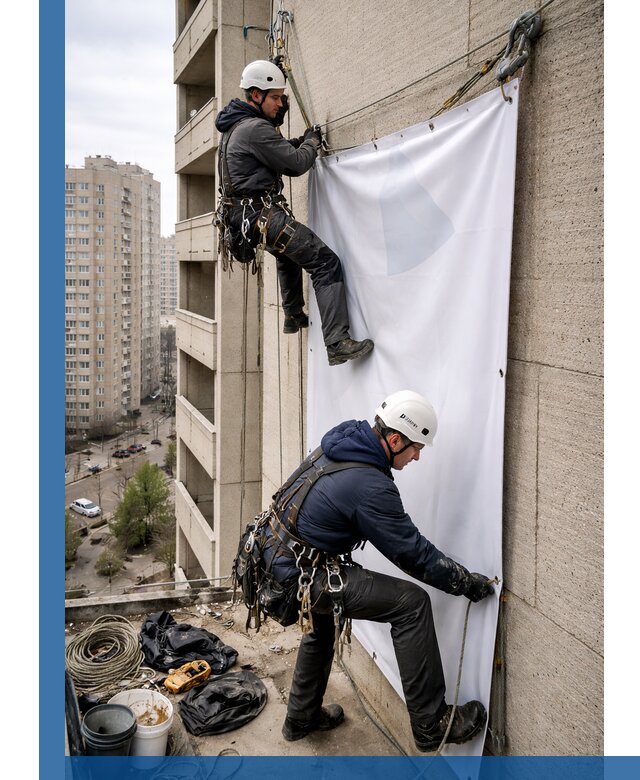 Профессиональный монтаж баннеров на фасаде в Биробиджане