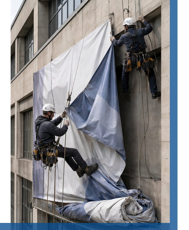 Демонтаж баннеров с фасада в Биробиджане от 4562 р. | ВЫСОТНИК-Брб