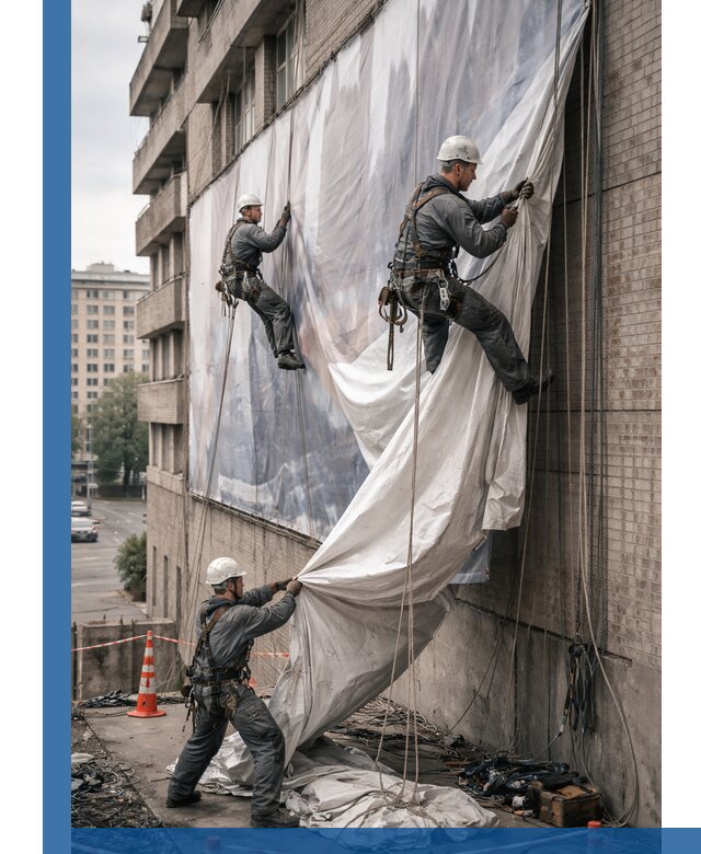 Демонтаж баннеров с фасада в Биробиджане оперативно и безопасно