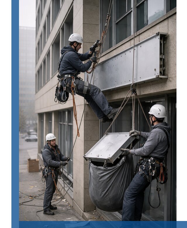 Демонтаж рекламной вывески с высотными работами в Биробиджане