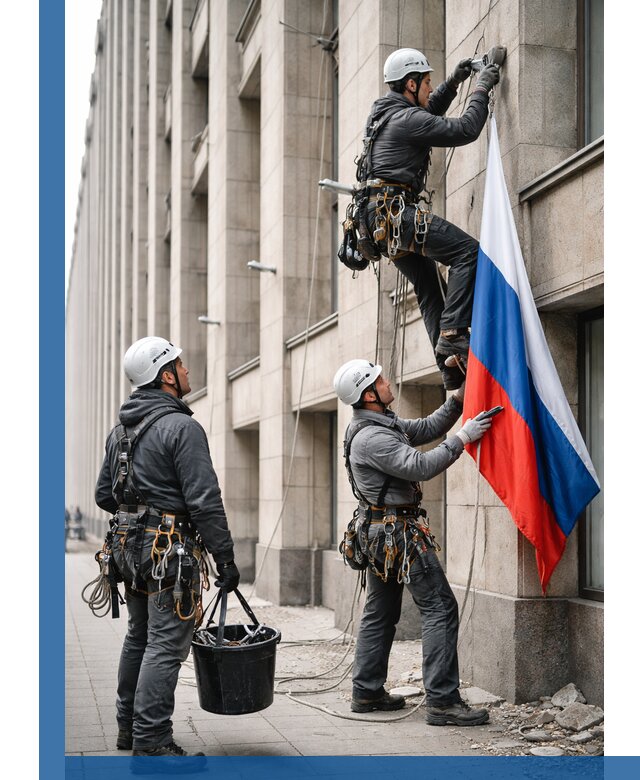 Профессиональная установка флагов на фасаде в Биробиджане