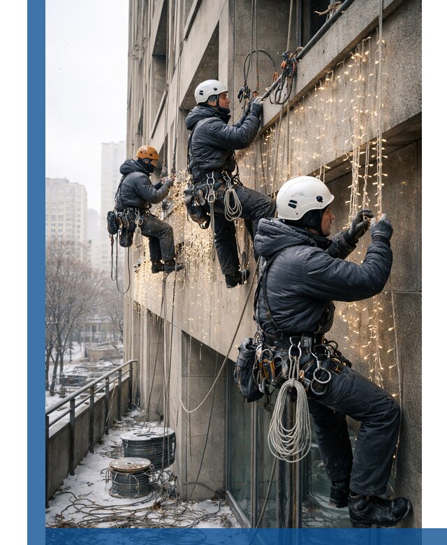 Монтаж новогодней иллюминации и украшение фасадов в Биробиджане