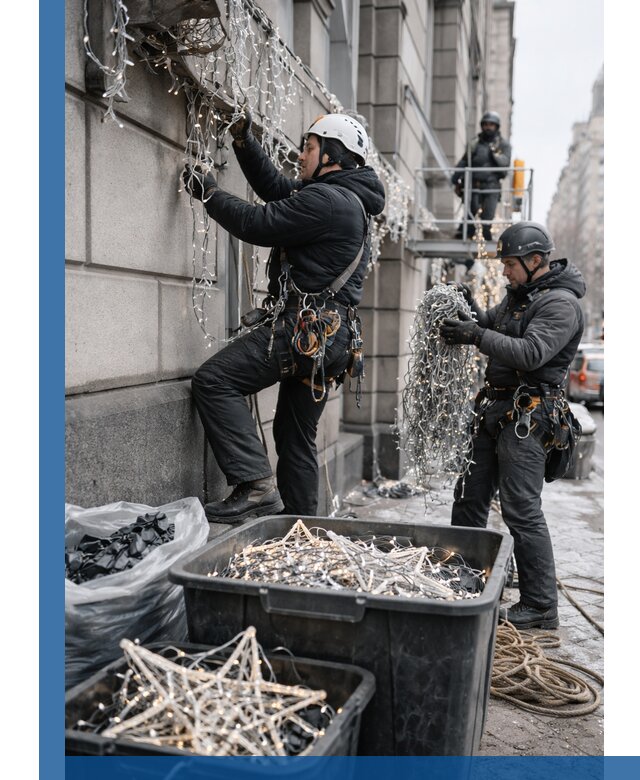 Демонтаж новогоднего оформления и гирлянд в Биробиджане