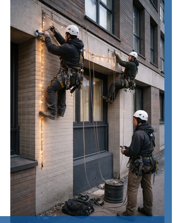 Монтаж гирлянд на фасаде в Биробиджане от 3548 р. | ВЫСОТНИК-Брб