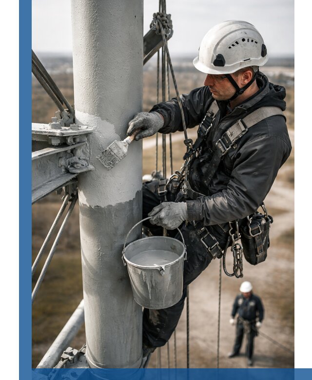 Покраска мачт связи в Биробиджане промышленными альпинистами