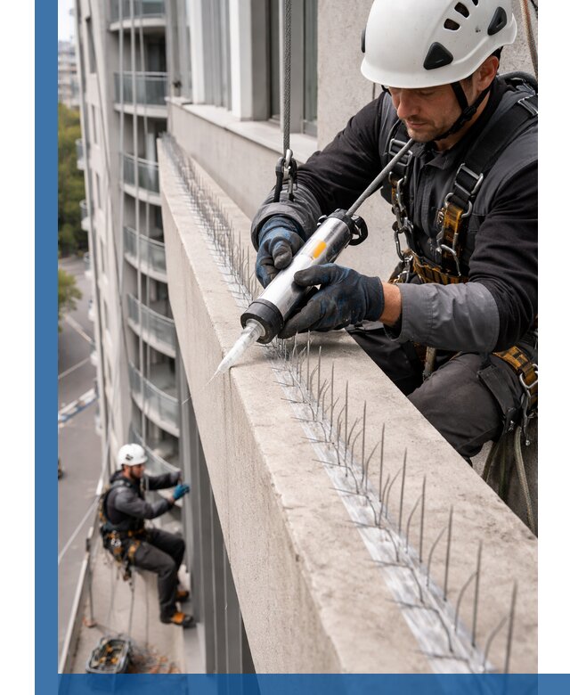 Установка шипов от птиц на фасадах и кровлях в Биробиджане